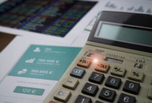 tax symbol on calculator for business background