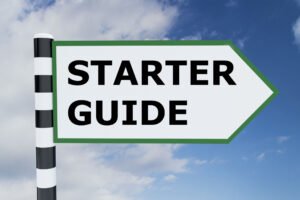 render illustration of starter guide title on road sign