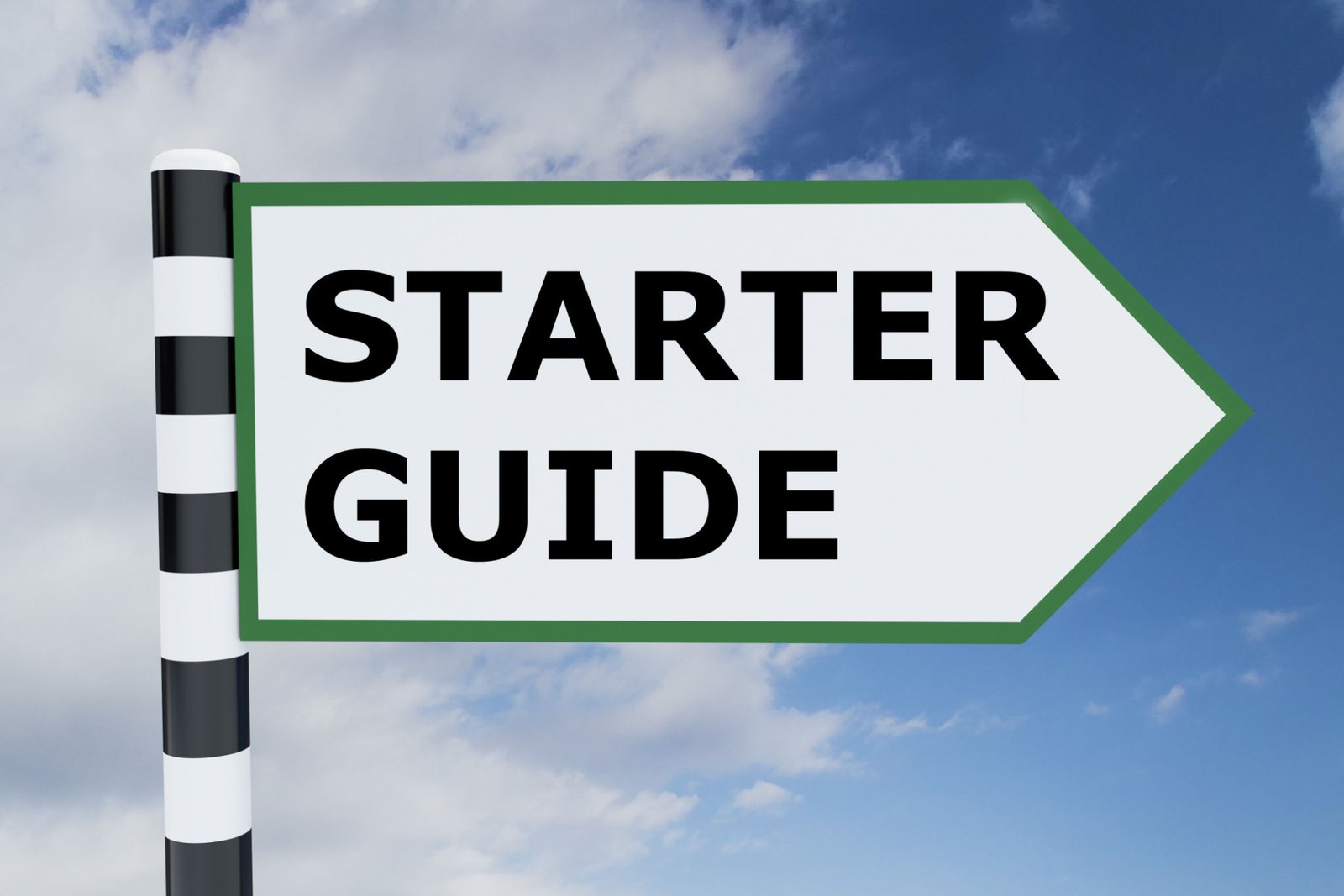 render illustration of starter guide title on road sign